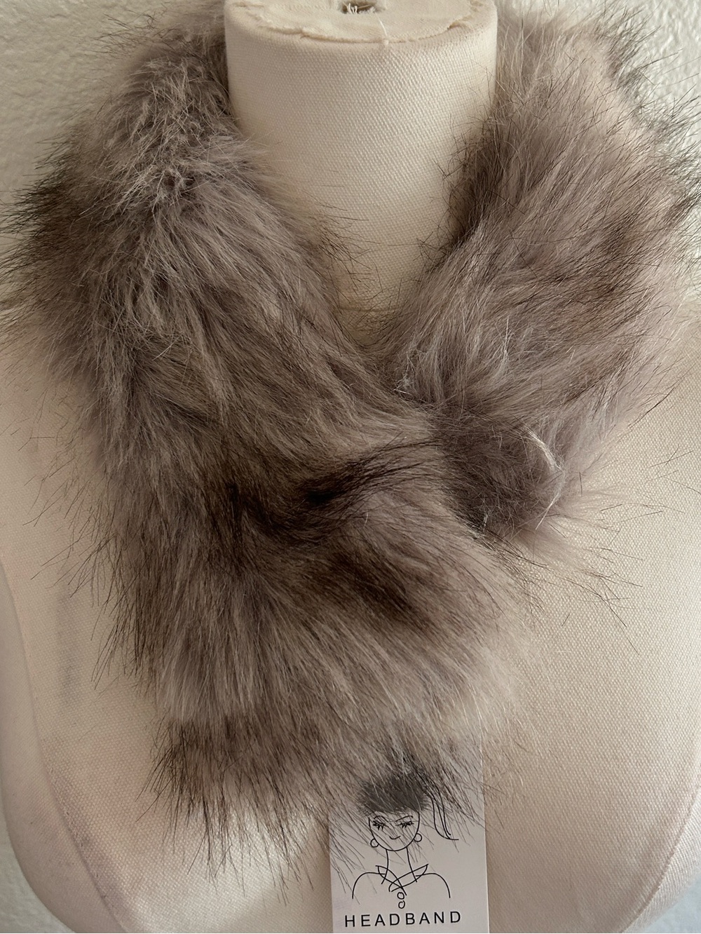 SURELL Faux Fur Headband/Scarf, Greys, NEW with tags
